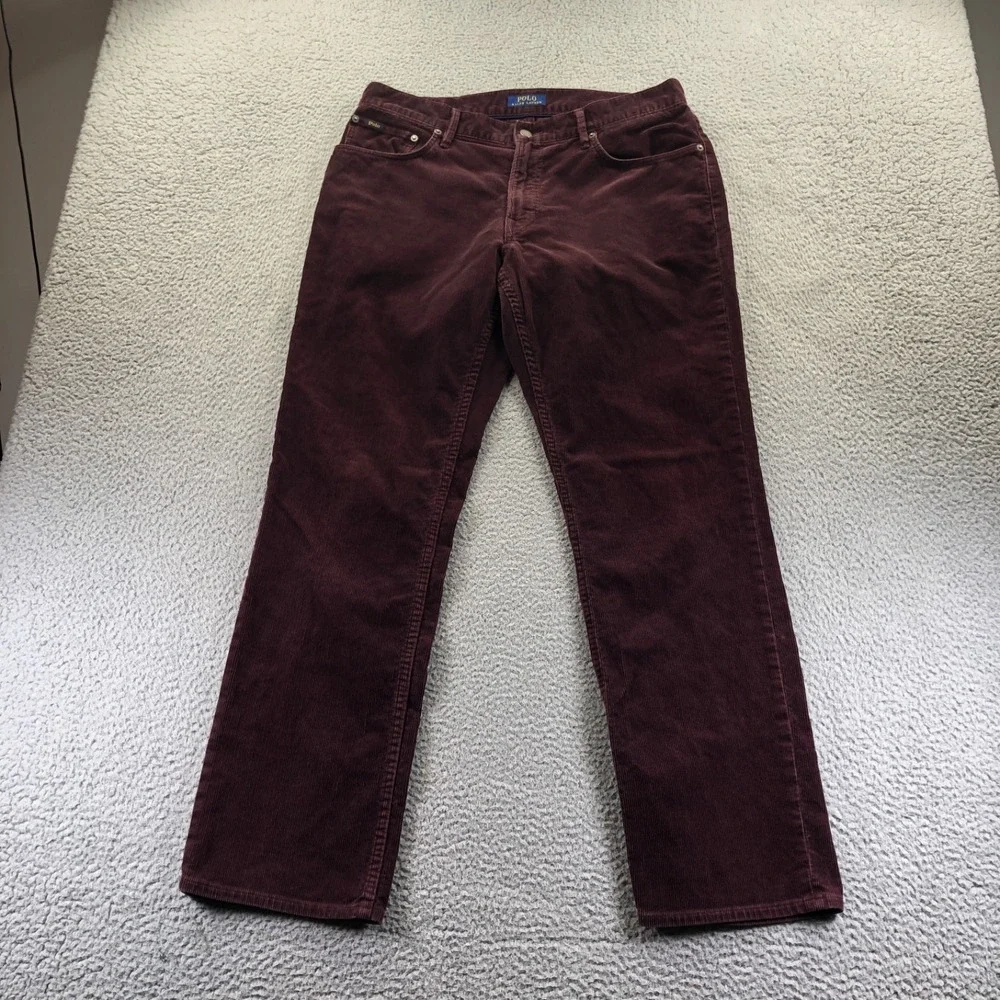 Polo Ralph Lauren Pants Mens 33x32 Burgundy Corduroy 5 Pocket Straight Leg